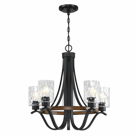 WESTINGHOUSE Barnwell LED 5-Light Chandelier, Dimmable, 6.5W, Textured Iron, Barnwood Finish, Clear Hammered Glass 6133100